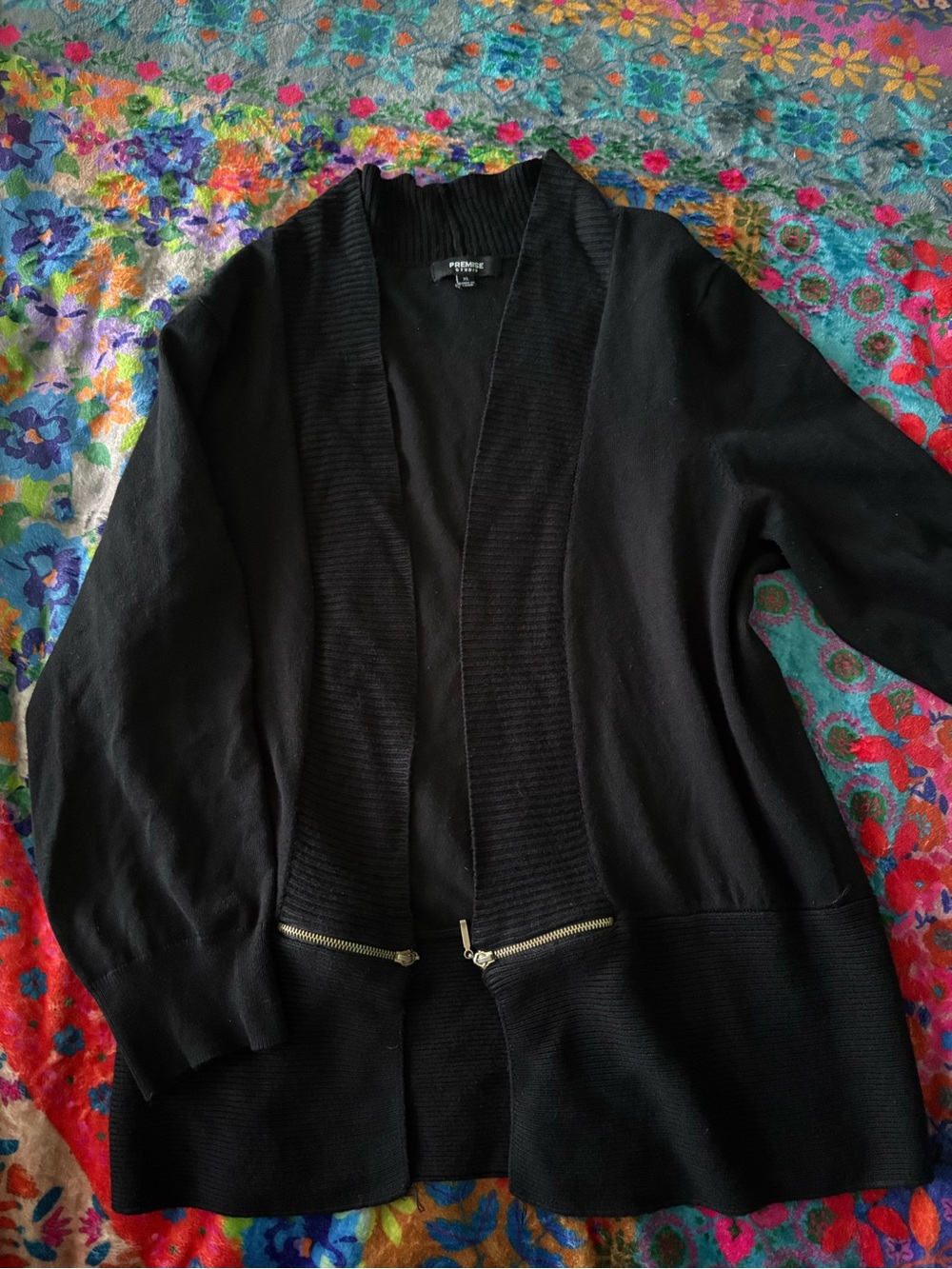 Premise Black Ribbed Shawl Collar Cardigan